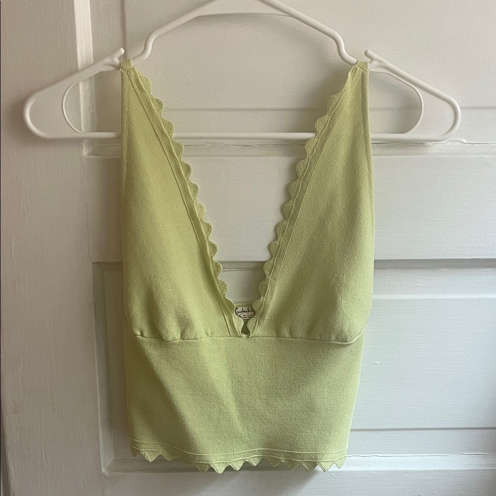 Free People Light Green Scalloped Crop Top